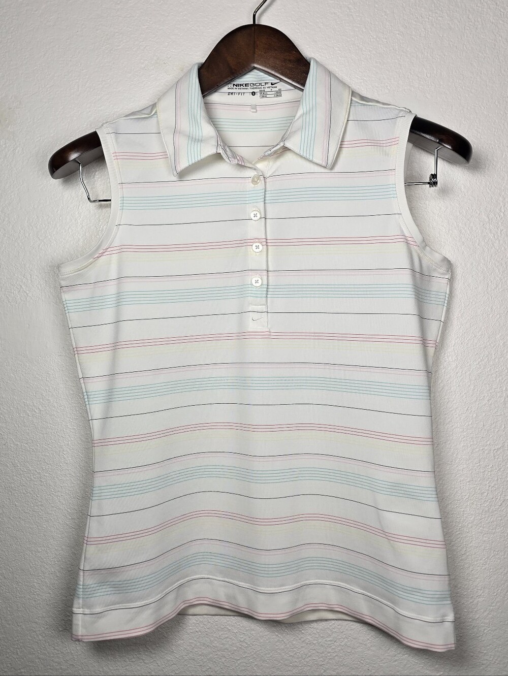 Nike Golf Dri-Fit Striped Sleeveless Polo Shirt S Multi Color Pastel Rainbow